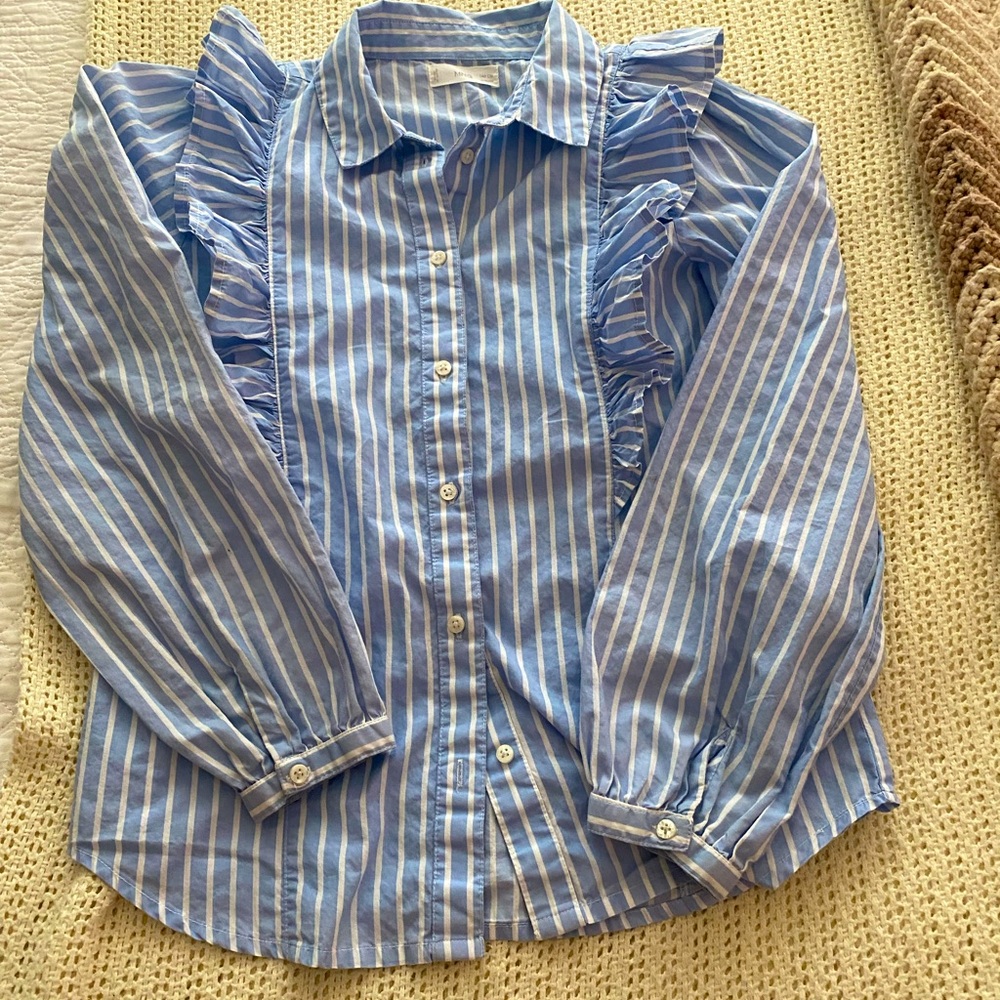 Mango Blue and White Striped Button Down Shirt